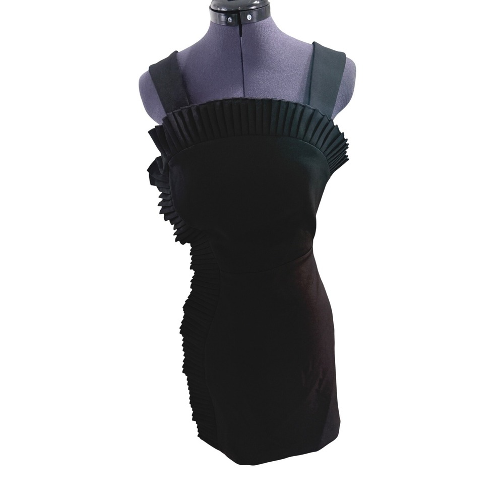 The Kooples Dress Romantic Crepe Black Pleated Ruffle Mini V-Back FR 4/ US 10 - Picture 12 of 13